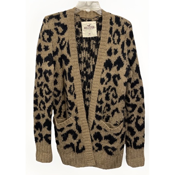 Hollister Angora Blend Leopard Print Open Front Mid Length Cardigan Women's XS - Picture 1 of 8